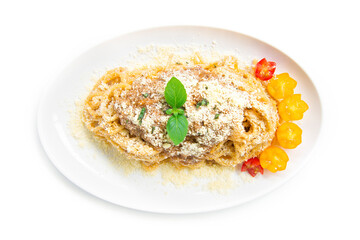 Spaghetti Parmesan cheese  stir fried with canola oil