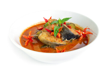 Thai spicy catfish in curry chili paste hot soup coconut milk