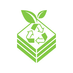 Compost bin icon - container for organic fertilizer  - wooden box, plant and recycle sign - isolatde vector emblem
