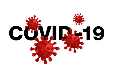 Covid-19 coronavirus banner - virus name with 3D bacteries around - vector banner for fighting against disease