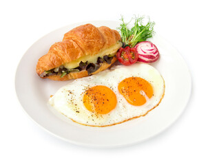 Breakfast with croissant sandwich inside mozzarella cheese