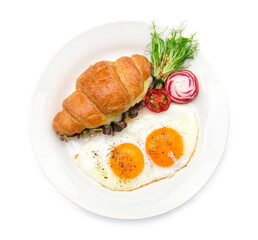 Breakfast with croissant sandwich inside mozzarella cheese