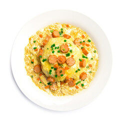 Omlet creamy with saucesage carved flower shape