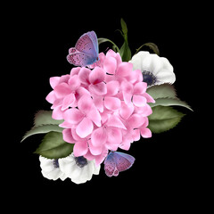 Naklejki  Piękny bukiet ślubny z kwiatami hortensji.