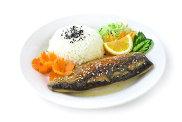Grill fish teriyaki sauce with rice or Saba teriyaki don