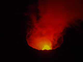 Volcano Masaya in Nicaragua spitting lava and smoke