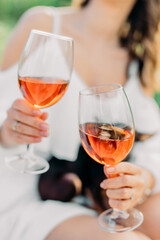 two glasses with orange fruit fruit wine brandy on the background of the dog