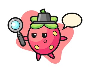 Strawberry cartoon searching with a magnifying glass