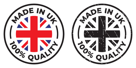 Obraz premium Vector circle symbol. Text Made in UK with flag. Stamp. Isolated on white background.