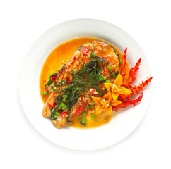 Salmon Stir fried Spicy Thai Basil hot sauce