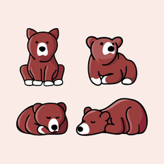 bear logo icon designs, front view, sitting and sleeping. simple flat style.