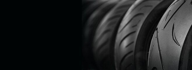 Motorcycle tire tread isolated on black background.copy space