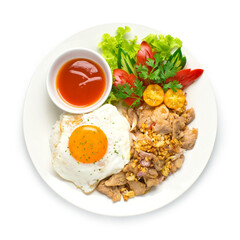 Thai food Fried Pork with Garlic and Thai peppers