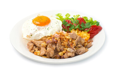 Thai food Fried Pork with Garlic and Thai peppers