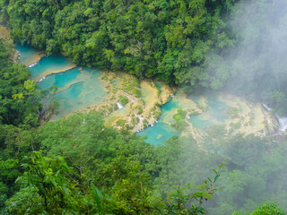 Naklejka na ściany i meble Natrual water pools of Semuc Champey Aerial Perspective in Guatemala