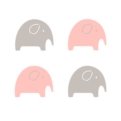 Cute elephants pattern. Vector pattern with pink and grey elephant on white background. Scandinavian baby or children print design