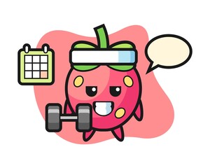 Strawberry cartoon doing fitness