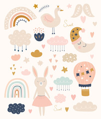 Obraz premium Abstract doodles. Baby animals pattern. Fabric pattern. Vector illustration with cute animals. Nursery baby pattern illustration