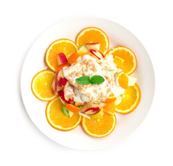 Fruit Salad apple mango orange with Greek yogurt