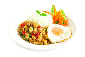 Thai food Stir-fried Chicken spicy and Thai basil served