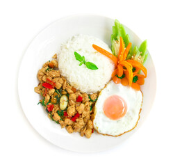 Thai food Stir-fried Chicken spicy and Thai basil served
