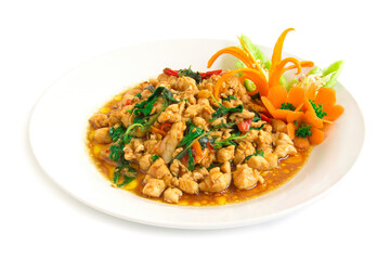 Thai food Stir-fried Chicken spicy and Thai basil