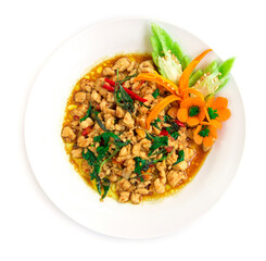 Thai food Stir-fried Chicken spicy and Thai basil