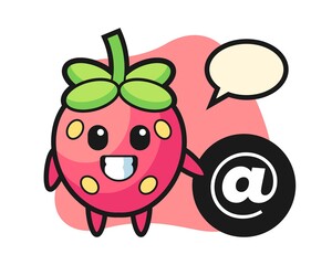 Strawberry cartoon standing beside the At symbol