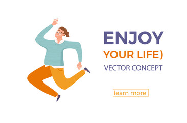 Happy young guy jumping in different poses vector illustration.