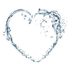 Fototapeta na wymiar Heart shaped frame made of water splashes on white background, space for text
