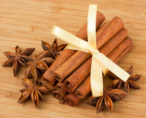 Anise star and several cinnamon sticks