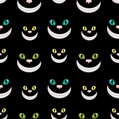 Fotobehang Cheshire cats smiling in darkness. Vector seamless pattern. © Svetlanarto