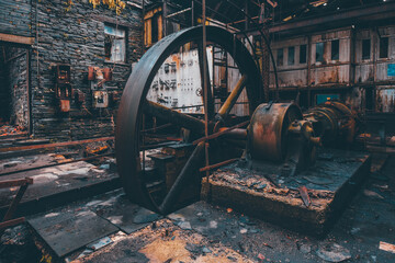 Vieille roue rouillée dans une usine 