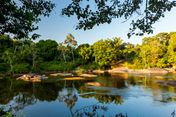 Fototapeta na wymiar View on the Suriname river in Upper Suriname, Awarradam jungle camp