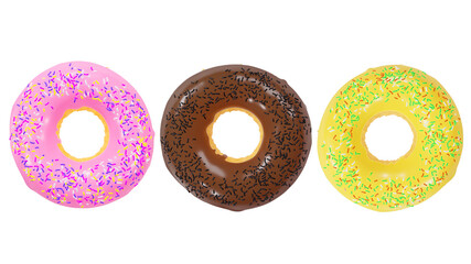 Colorful frosted donuts. Top view. 3D Illustration. 
