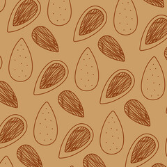 Vector hand drawn pattern with almonds for packaging, textile, interior, background and other designs