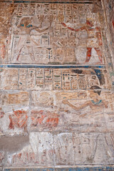 Hieroglyphic carvings on an ancient egyptian temple wall