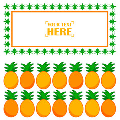 Postcard with pineapples and leaves. Text on postcard. Vector illustration for web design or print.