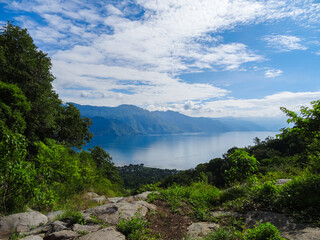 Fototapeta premium View over Lago Atitlan from Volcano San Pedro, Guatemala