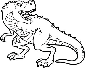 Fototapeta na wymiar Vector Cartoon Tyrannosaurus Rex Line Art