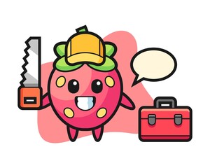 Strawberry cartoon as a woodworker