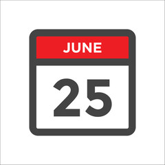 Fototapeta premium June 25 calendar icon with day of month