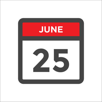 June 25 Calendar Icon With Day Of Month