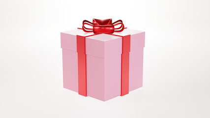 pink square gift box isolate on white background, valentine concept,3d rendering
