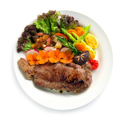 Beef steak with black peppers decorate fresh rosemary
