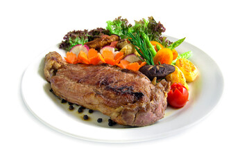 Beef steak with black peppers decorate fresh rosemary