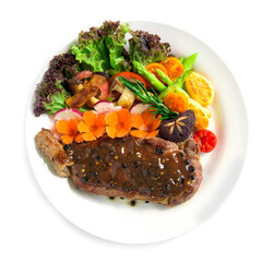 Beef steak with gravy sauce  decorate fresh rosemary