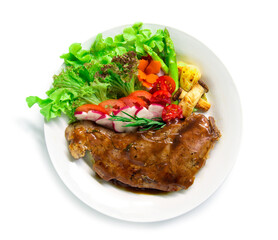 Beef steak with gravy sauce  decorate fresh rosemary