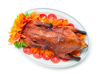 Roasted duck fusion food Chinese style decorate with carved
