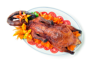 Roasted duck fusion food Chinese style decorate with carved